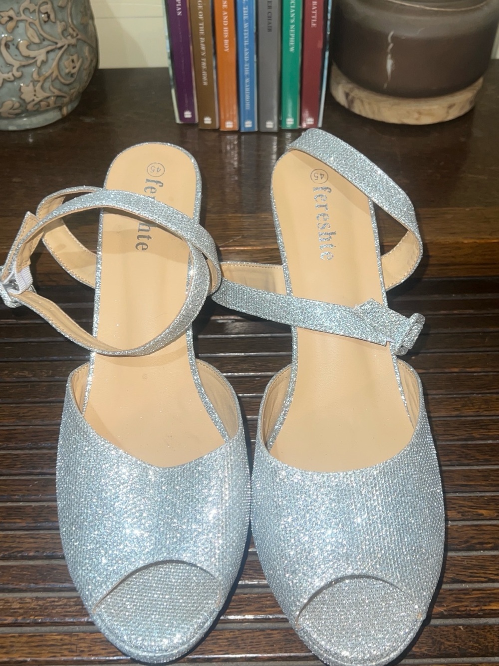 Cherish Silver Glitter Open-Toe Ankle Strap Sandals